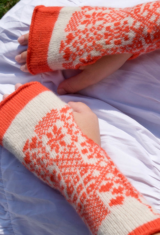 Cashmere Knitted Wrist Warmers - Goddess Brigid Patterned Wrist Warmers