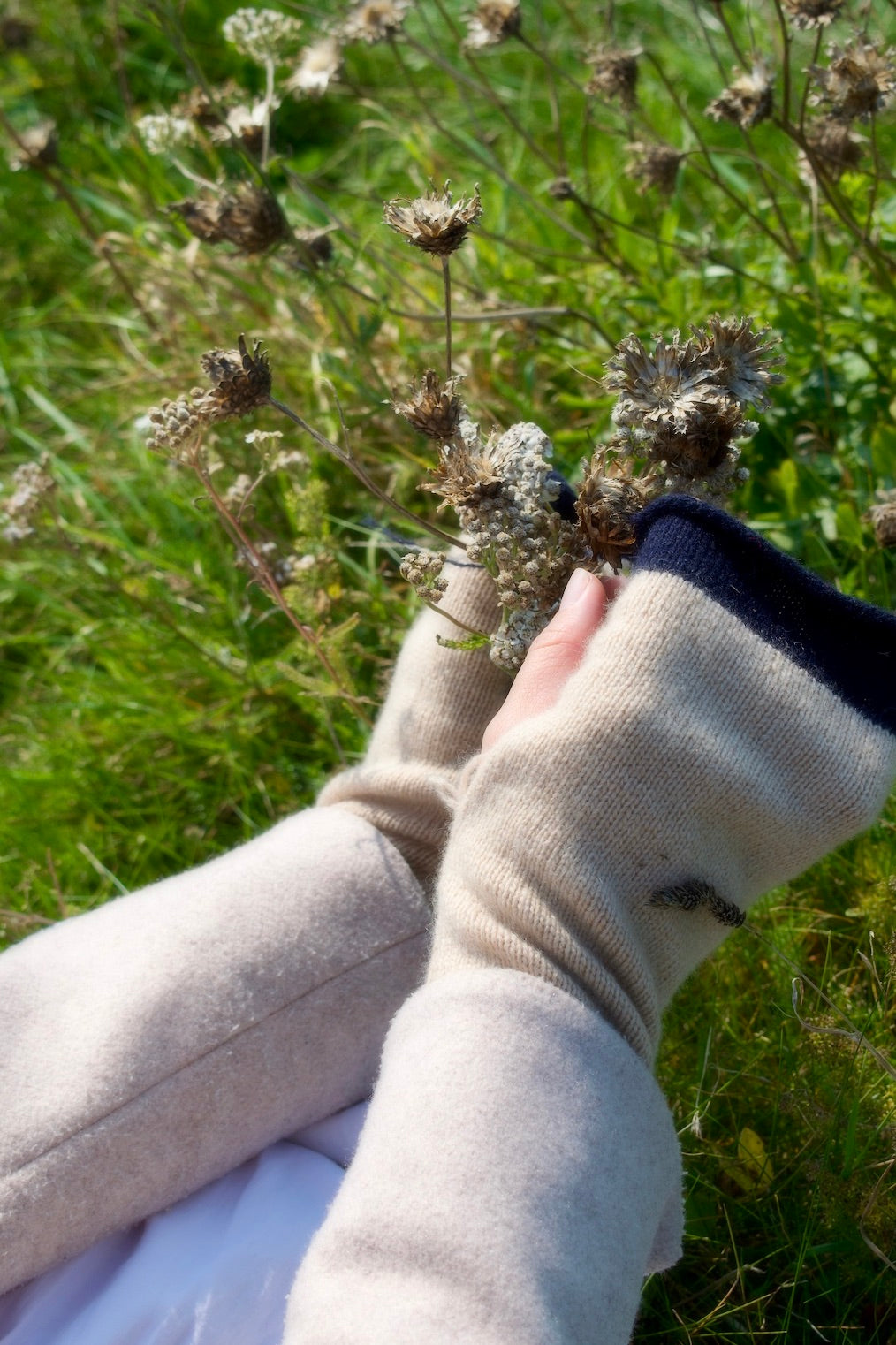 Cashmere Knitted Wrist Warmers - Goddess Brigid Patterned Wrist Warmers